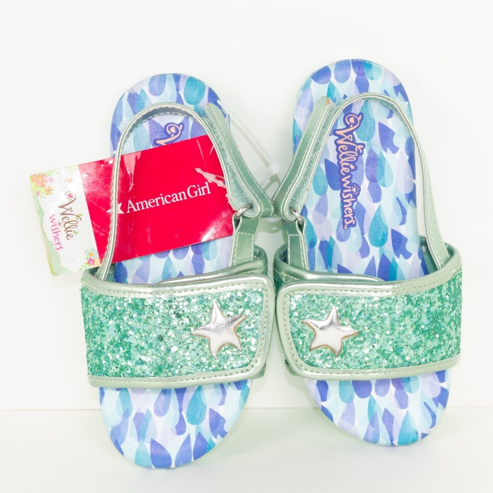 American girl wellie wishers teal star sandals